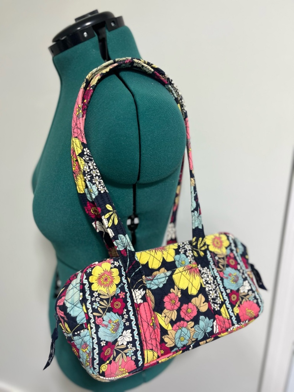 Vera Bradley Floral Quilted Shoulder Bag in Black, Yellow, Pink, Blue